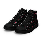 Black high-top canvas shoes with speckled diamond design from Daemon Luxury's NEMESIS Female collection, shown from the front left.