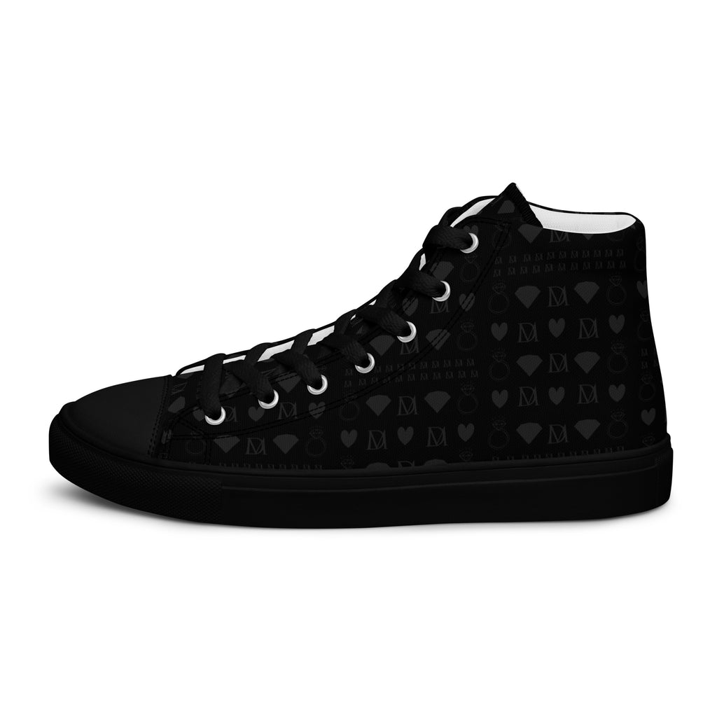 Black women's high-top canvas shoes from Daemon Luxury with frosted diamond detailing on the outside.