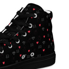 Black high-top canvas shoes with speckled diamond designs from Daemon Luxury's NEMESIS Female collection.