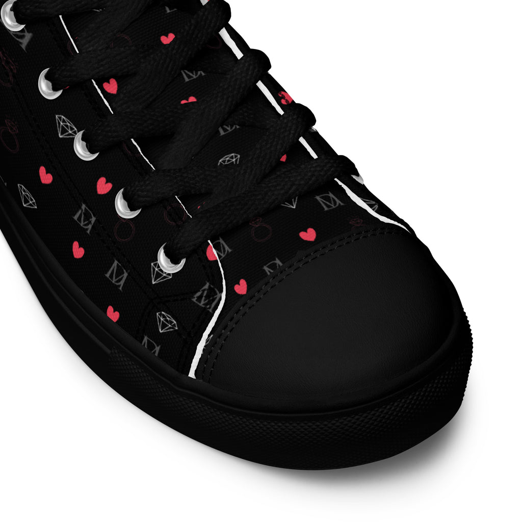Black women's high-top canvas shoes with speckled diamond design by Daemon Luxury, stylish and comfortable footwear.
