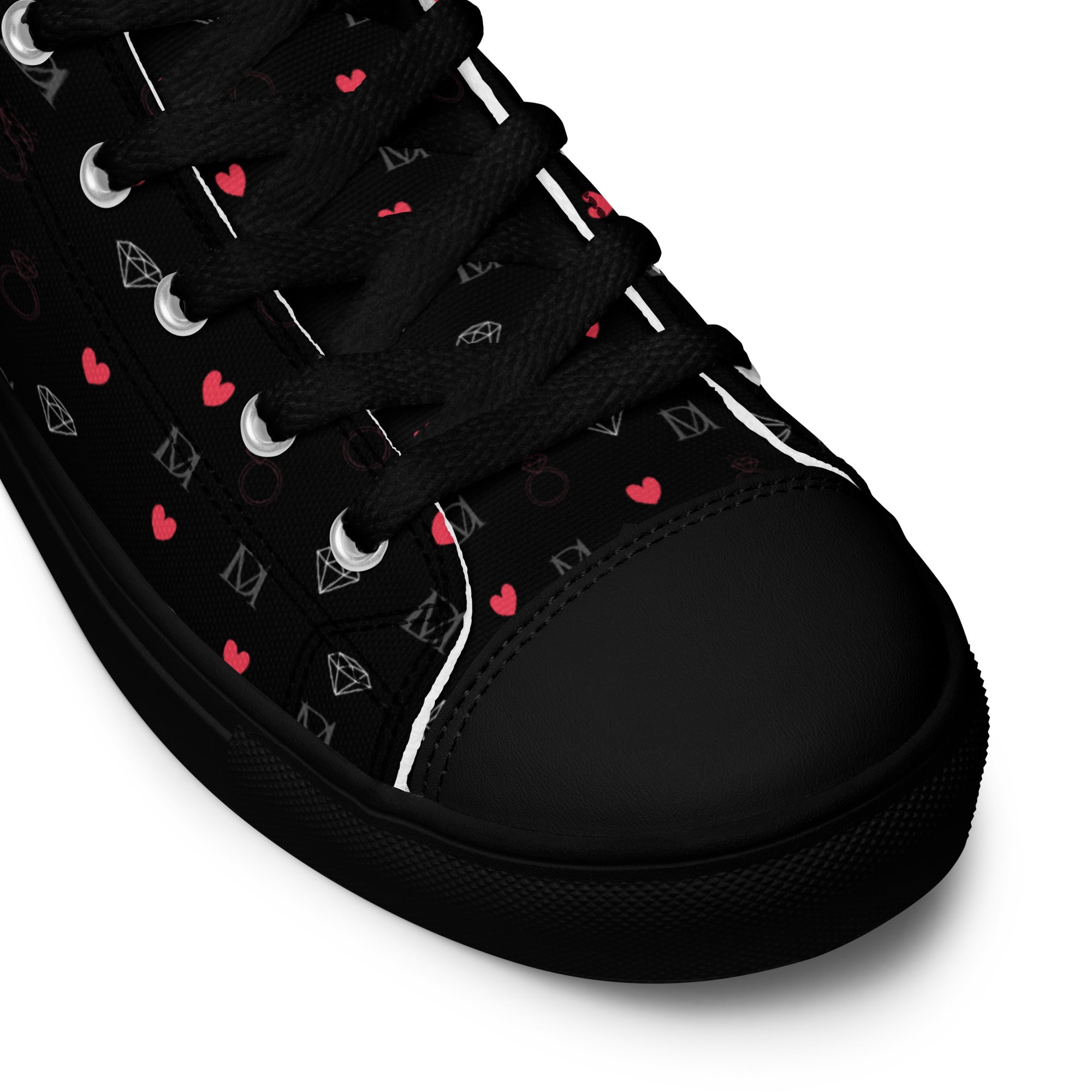 Black women's high-top canvas shoes with speckled diamond design by Daemon Luxury, stylish and comfortable footwear.
