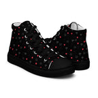 Black women's high-top canvas shoes featuring speckled diamond patterns by Daemon Luxury, part of the NEMESIS Female collection.