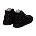 Black women's high-top canvas shoes with speckled diamond pattern from Daemon Luxury's NEMESIS Female collection.