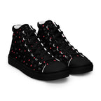 Black high-top canvas shoes from Daemon Luxury's Speckled Diamonds NEMESIS Female collection, front view showing detailed design.