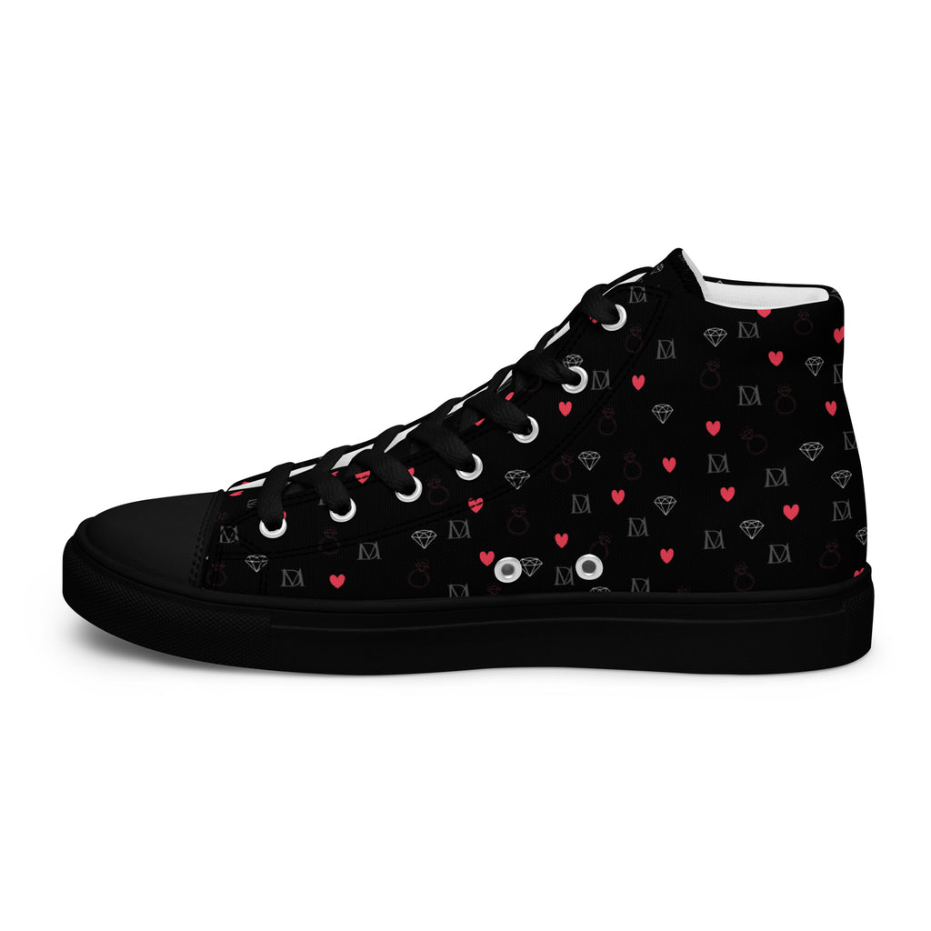 Black women's high-top canvas shoes with speckled diamond patterns from Daemon Luxury's NEMESIS Female collection.