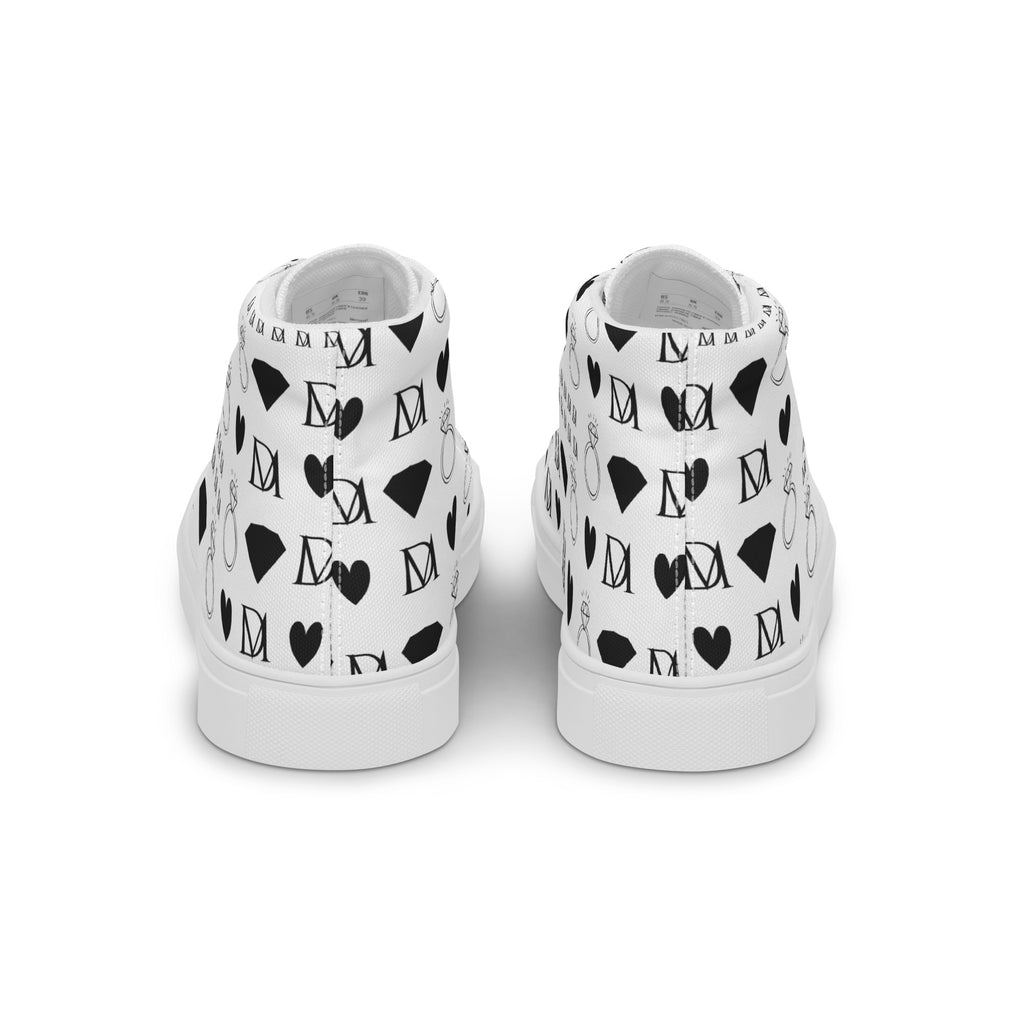 White high-top canvas shoes featuring Dim Diamonds Artica Blizzard design by Daemon Luxury for women.