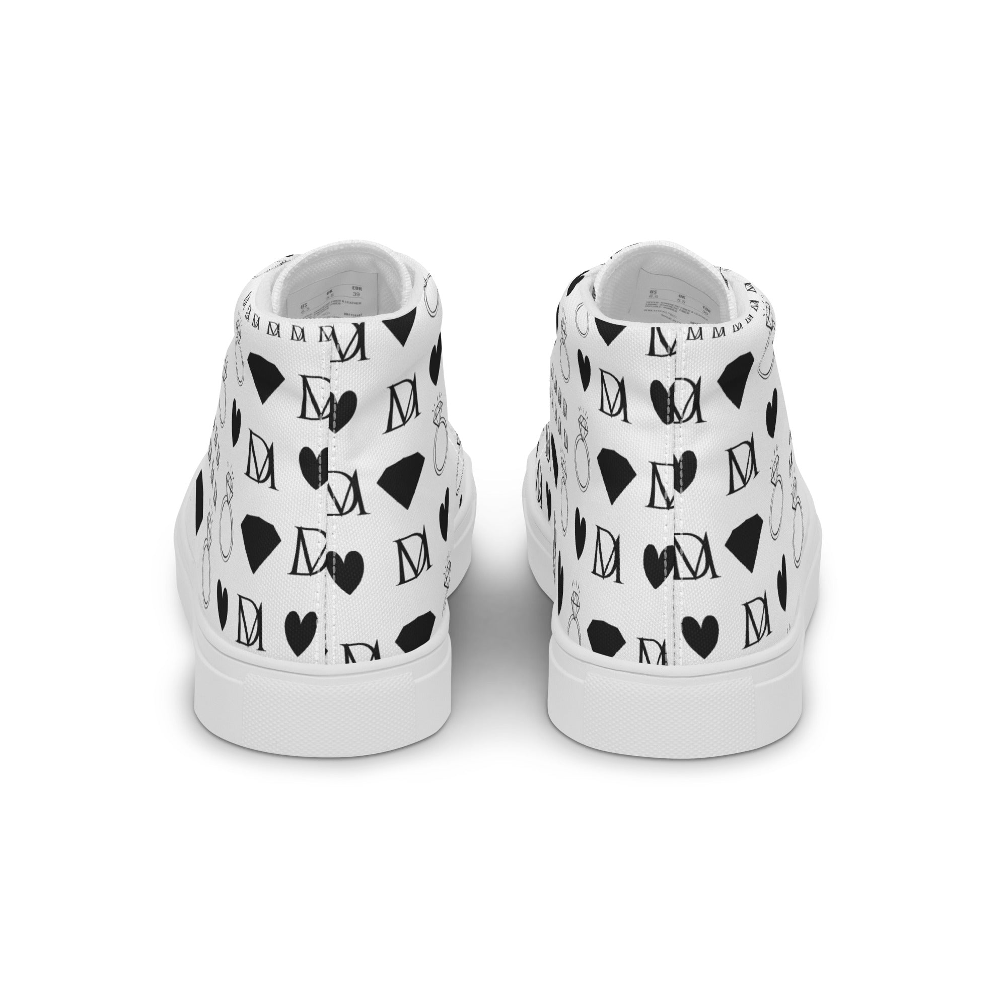 White high-top canvas shoes featuring Dim Diamonds Artica Blizzard design by Daemon Luxury for women.