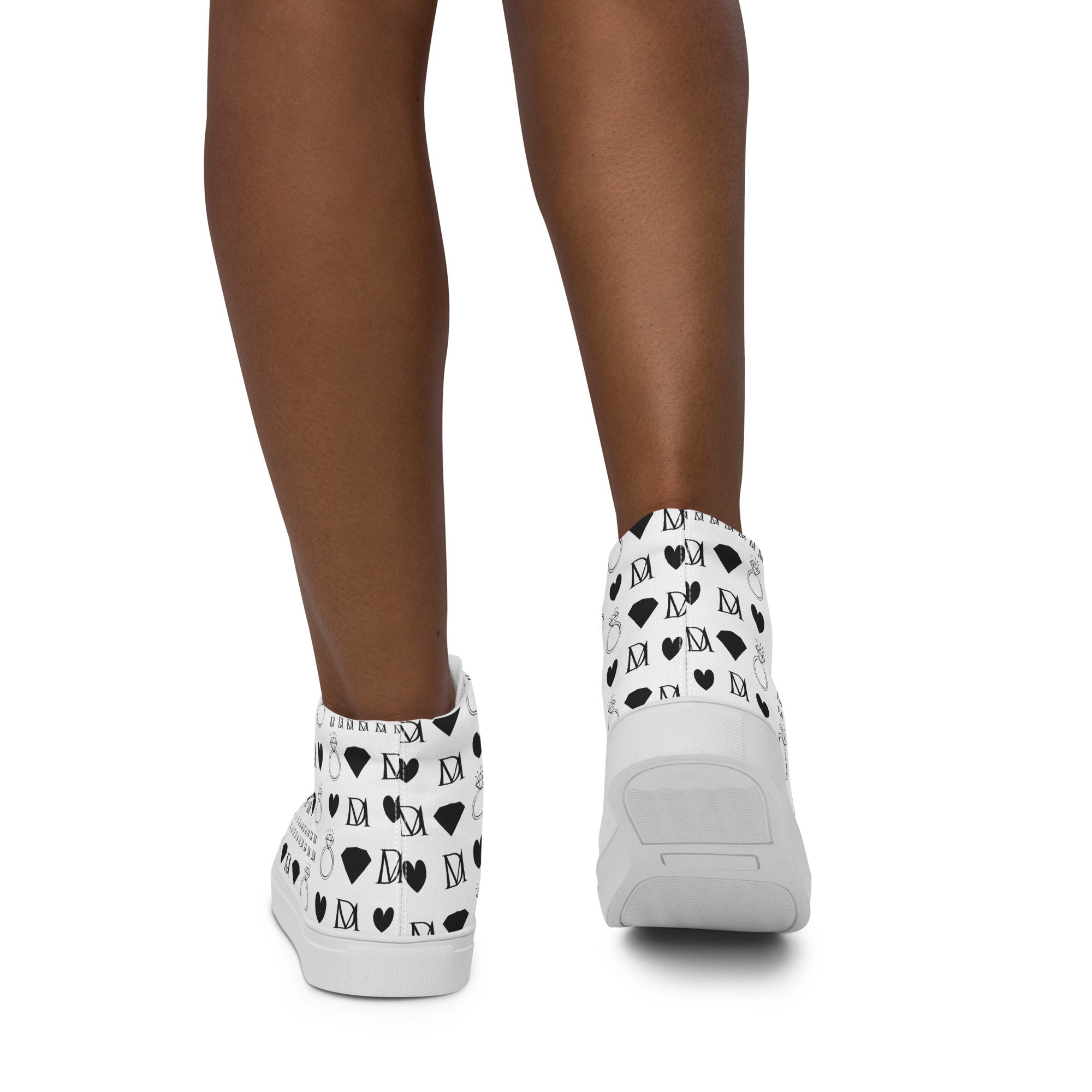 White high-top canvas shoes from Daemon Luxury's Dim Diamonds Artica Blizzard Female collection, shown from the back.