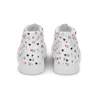 White high-top canvas shoes by Daemon Luxury with speckled diamond details, designed for women.