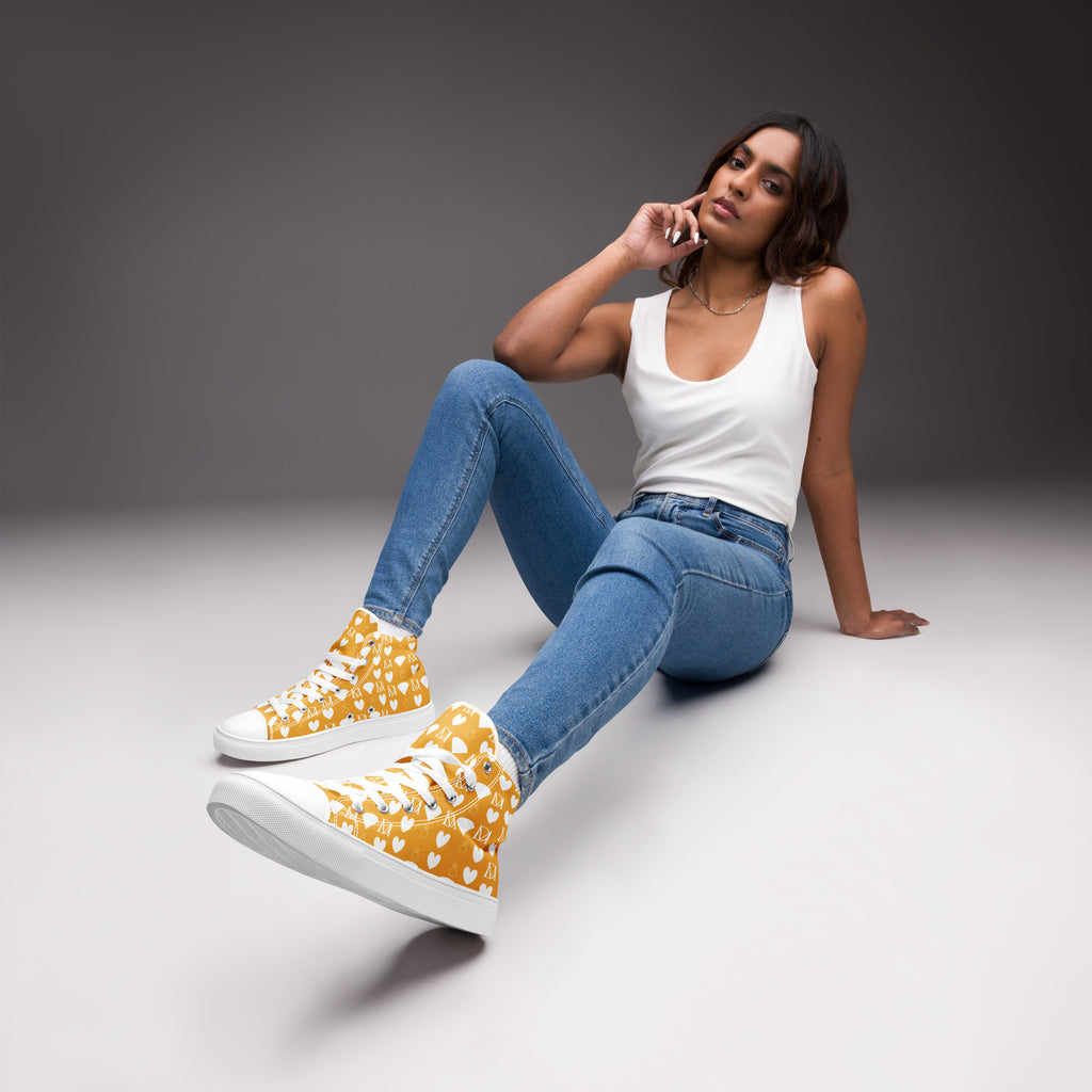 White high-top canvas shoes for women by Daemon Luxury featuring frosted diamond accents and stylish design.