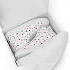 White high-top canvas shoes for women featuring speckled diamond design by Daemon Luxury.