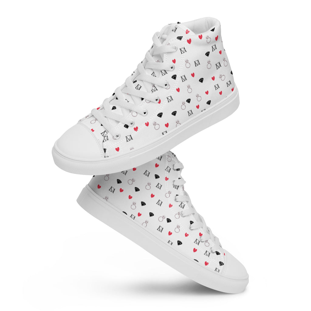 White women's high-top canvas shoes featuring speckled diamond patterns from Daemon Luxury Artica Blizzard collection.