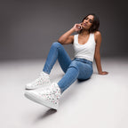 Women's high-top canvas shoes by Daemon Luxury featuring speckled diamond artica blizzard design in white.