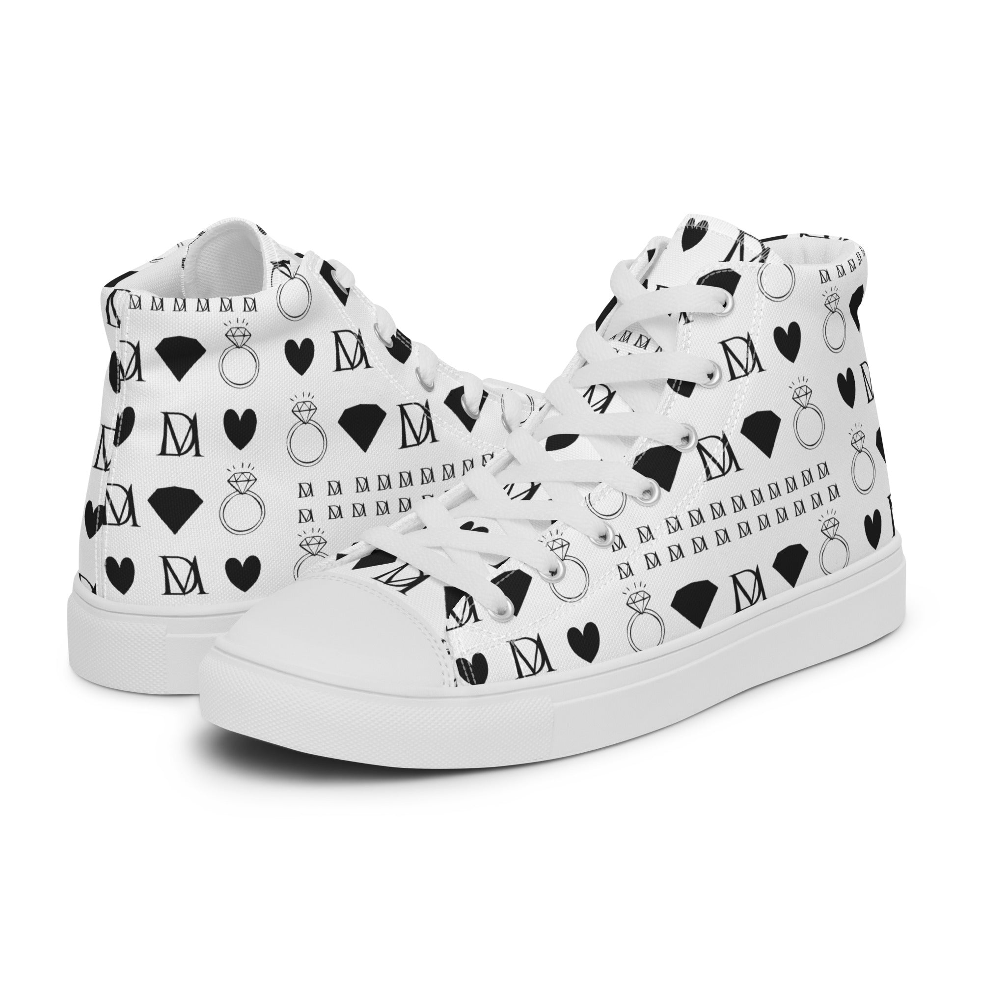 White high-top canvas shoes from Daemon Luxury's Dim Diamonds Artica Blizzard Female collection, shown from the left side.