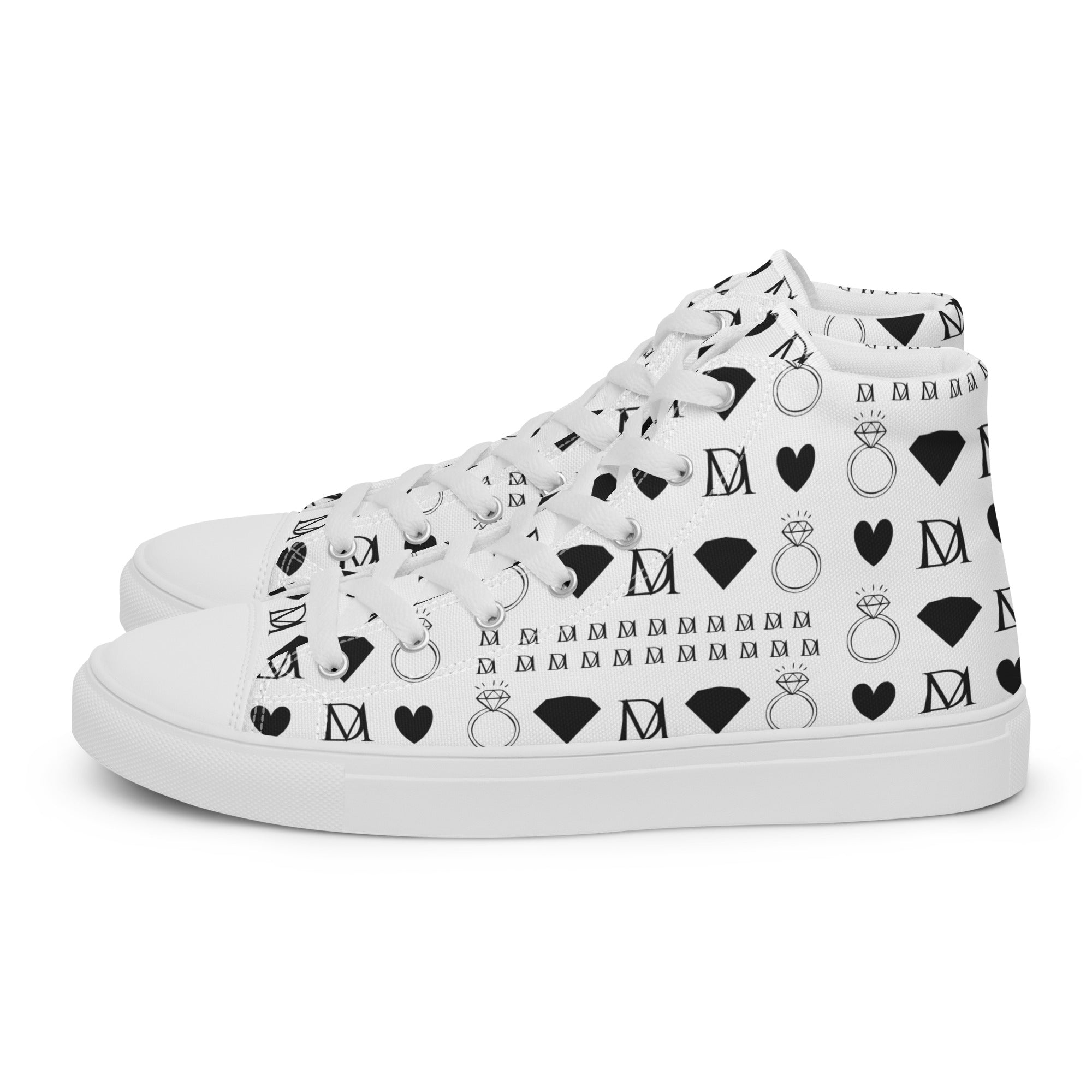White high-top canvas shoes from Daemon Luxury's Dim Diamonds Artica Blizzard Female collection, shown from the left side.