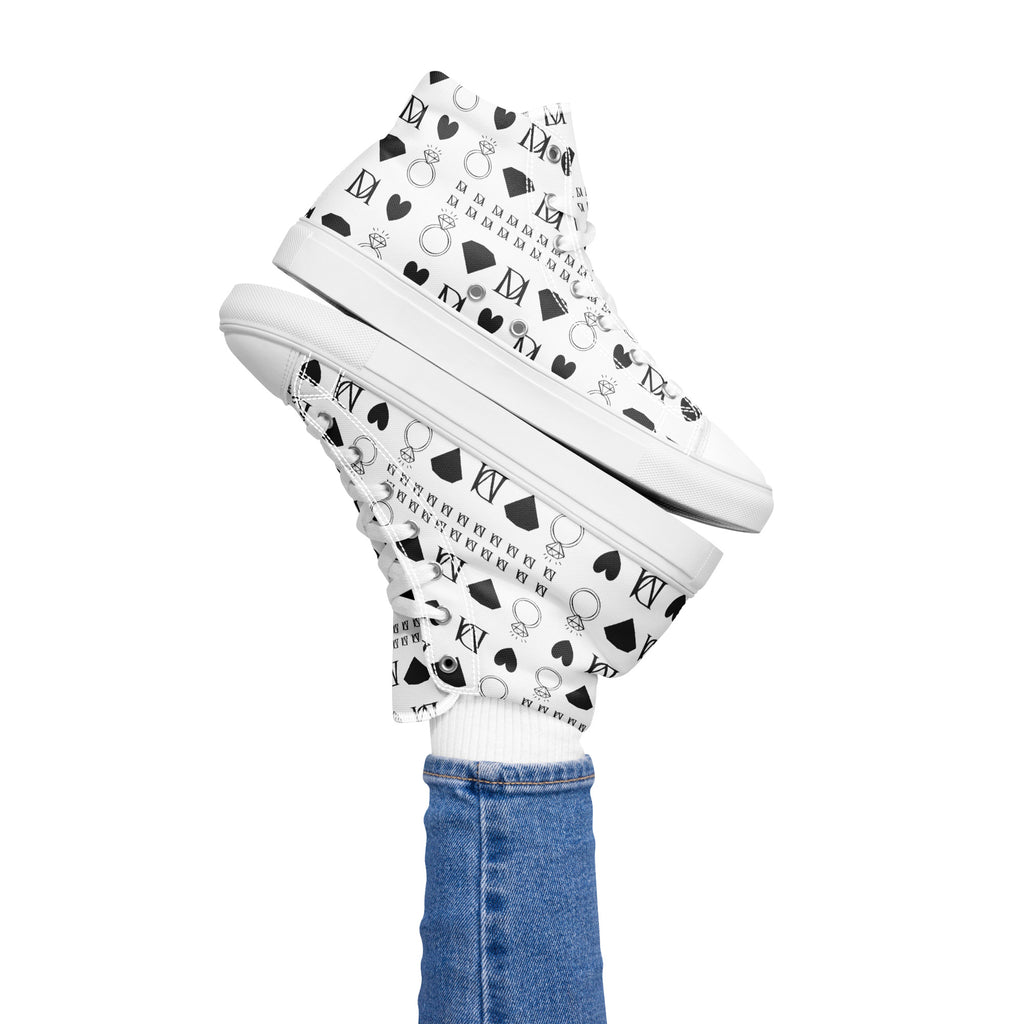 White women's high-top canvas shoes from Daemon Luxury's Dim Diamonds Artica Blizzard collection, shown from the left side.