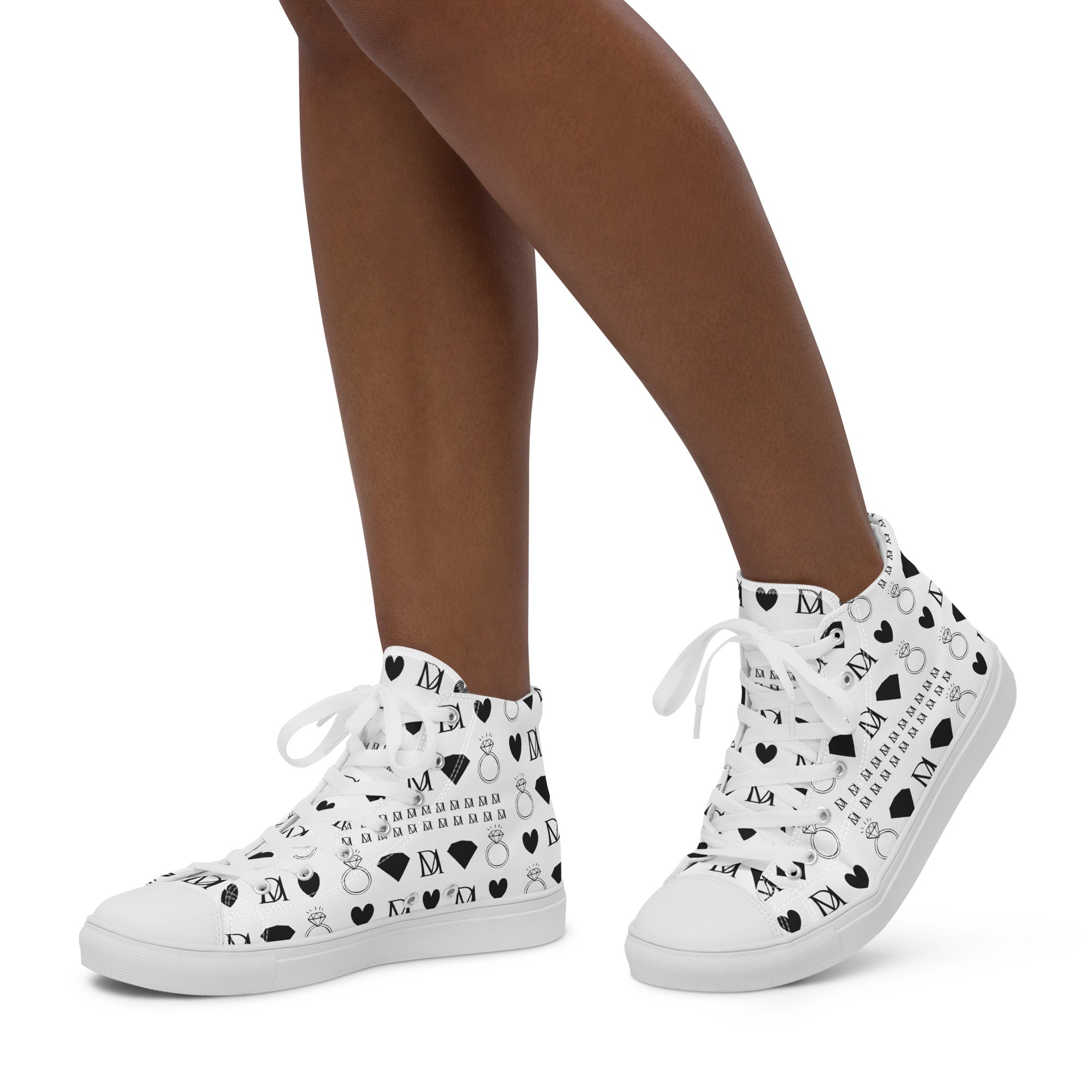 White women's high-top canvas shoes from Daemon Luxury's Dim Diamonds Artica Blizzard collection, featuring stylish and comfortable design.