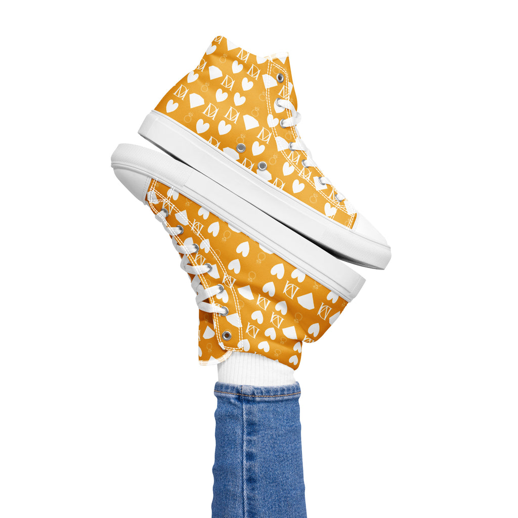 White women's high-top canvas shoes featuring frosted diamond details by Daemon Luxury.