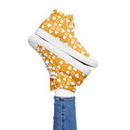 White women's high-top canvas shoes featuring frosted diamond details by Daemon Luxury.