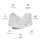 White high-top canvas shoes with speckled diamond design for women by Daemon Luxury, featuring a stylish, casual look.