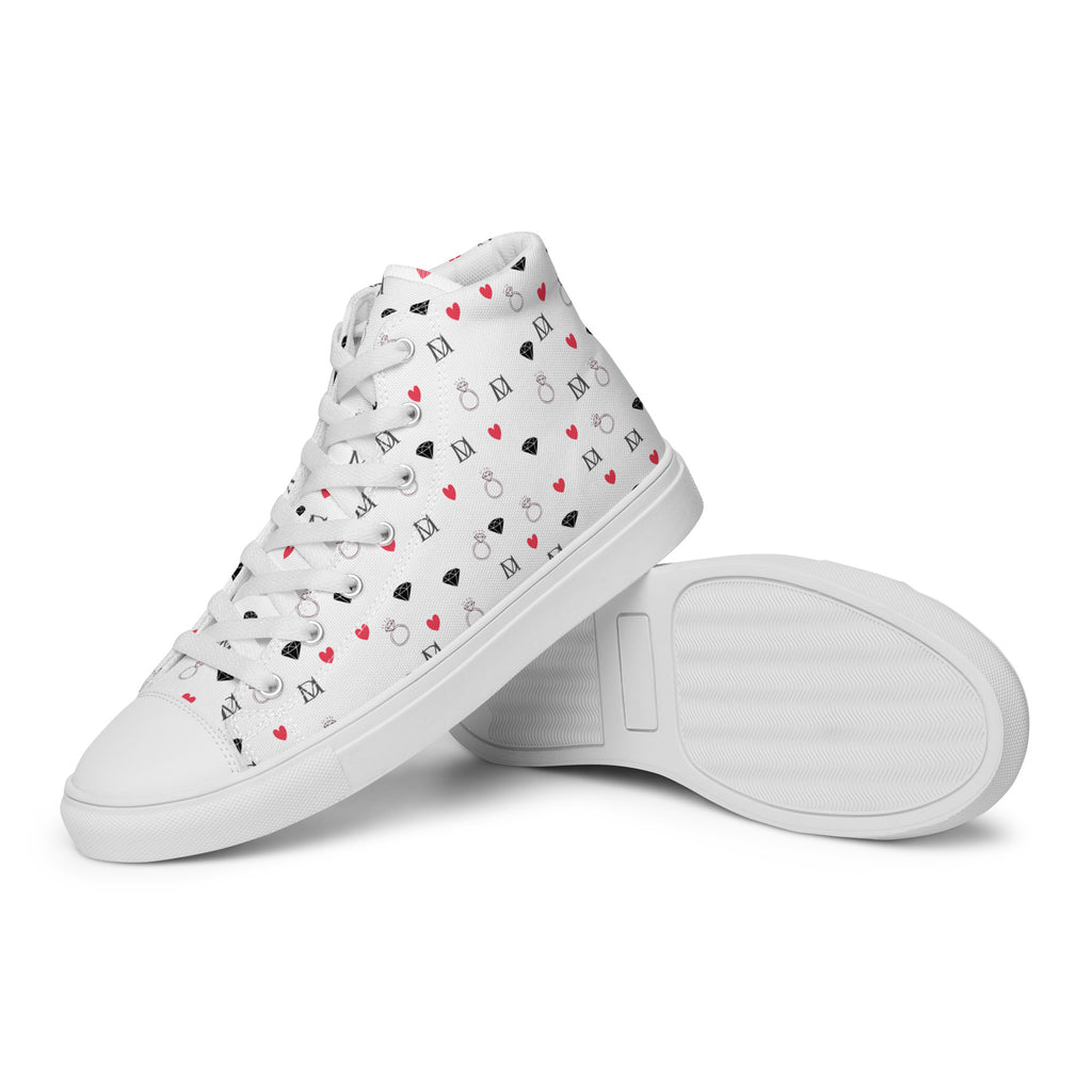 White high-top canvas shoes with speckled diamond design from Daemon Luxury's Artica Blizzard Female collection.