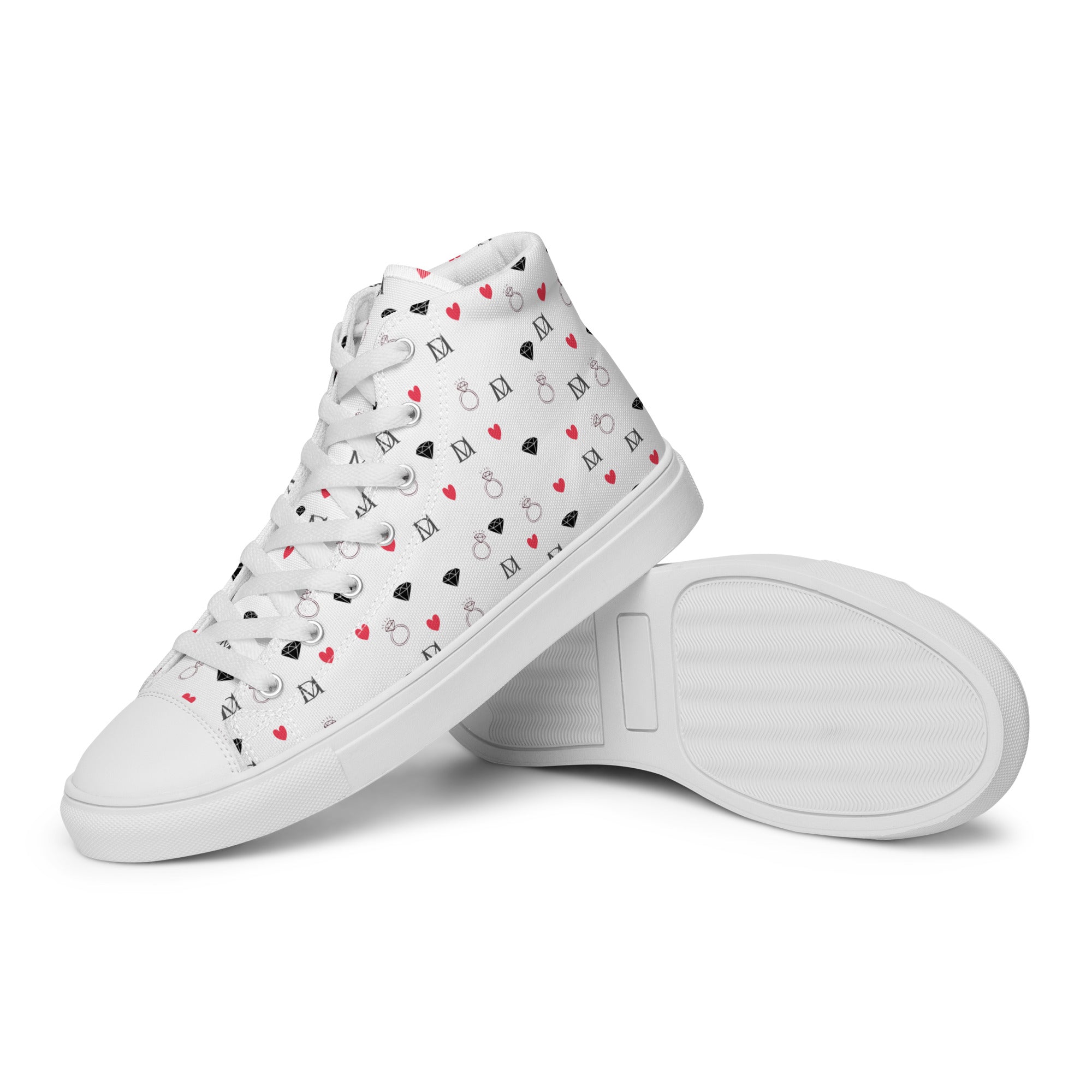 White high-top canvas shoes with speckled diamond design from Daemon Luxury's Artica Blizzard Female collection.