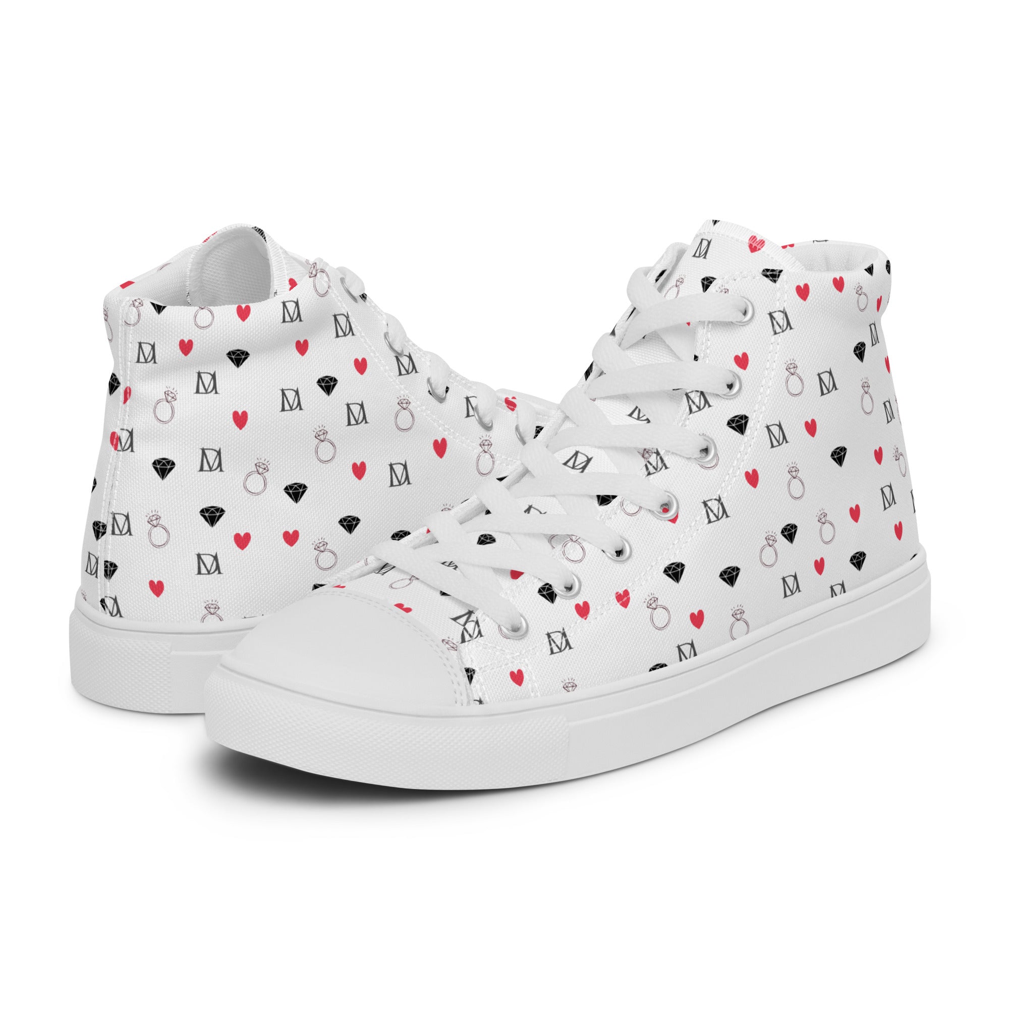 White high-top canvas shoes with speckled diamond accents from Daemon Luxury's Artica Blizzard Female collection.