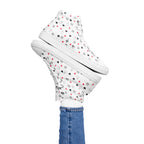 White women's high-top canvas shoes featuring speckled diamond and Artica Blizzard design by Daemon Luxury.