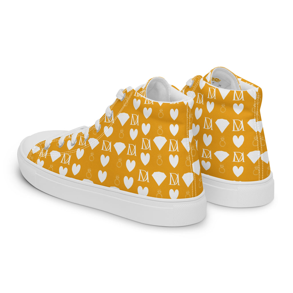 White high-top canvas shoes from Daemon Luxury featuring frosted diamond design, designed for women.
