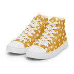 White women's high-top canvas shoes by Daemon Luxury with frosted diamond accents, shown from front left angle.