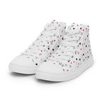 White high-top canvas shoes featuring speckled diamond patterns from Daemon Luxury's Artica Blizzard Female collection.