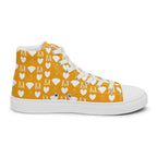 White women's high-top canvas shoes from Daemon Luxury featuring frosted diamond details on the sides.