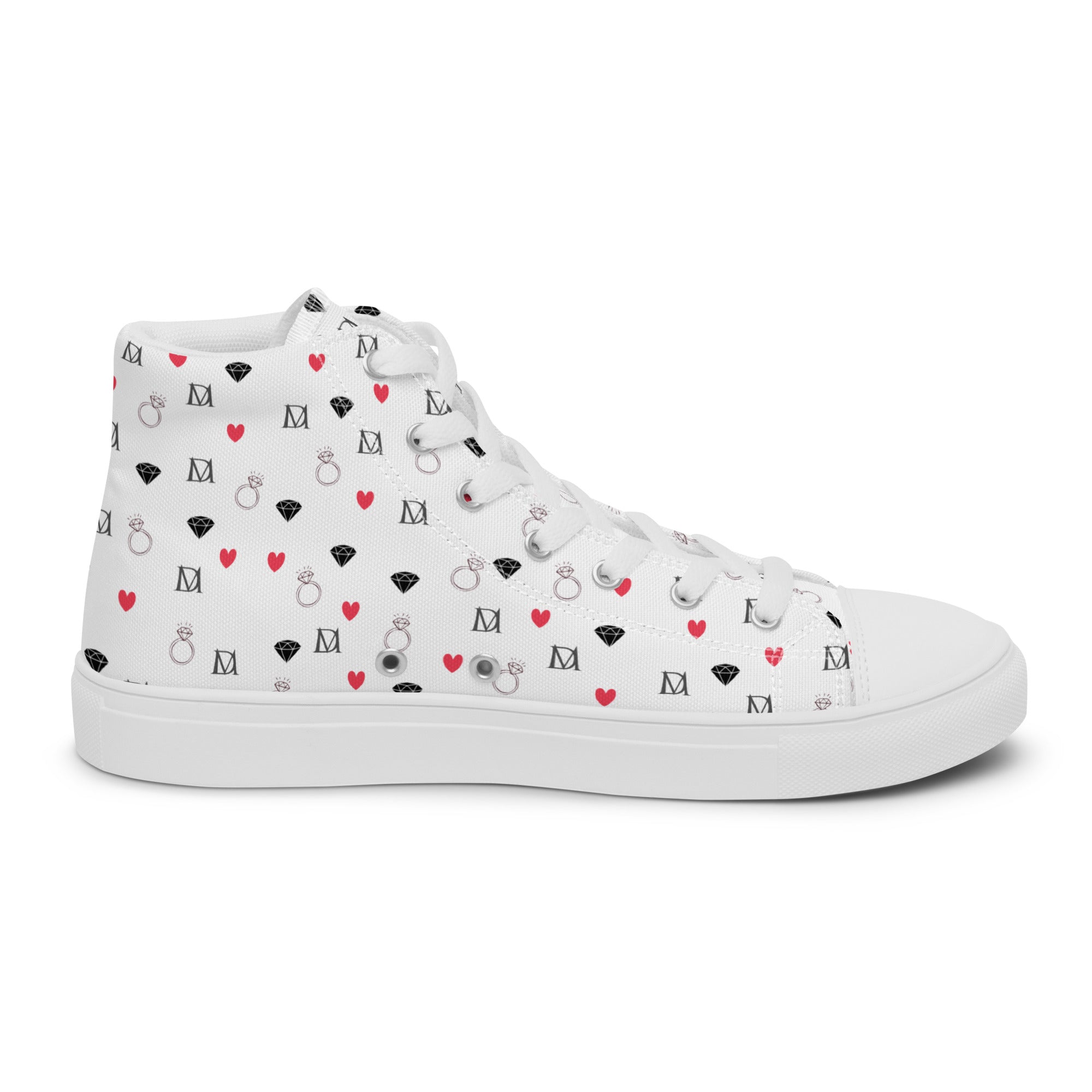 White women's high-top canvas shoes with speckled diamond pattern from Daemon Luxury's Artica Blizzard Females collection.