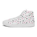 White high-top canvas shoes with speckled diamond design from Daemon Luxury Artica Blizzard Female collection, shown from the left outside.