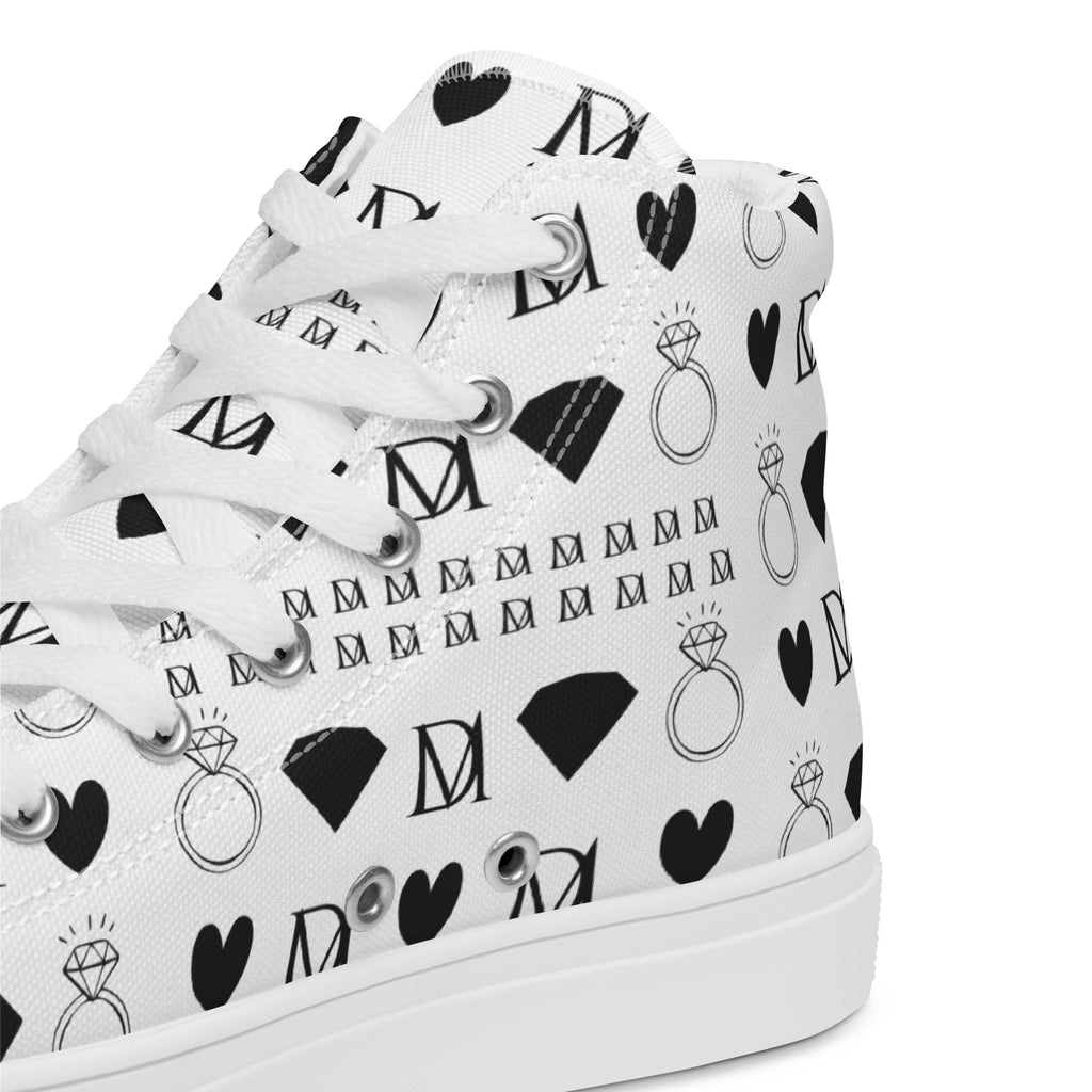 White high-top canvas shoes from Daemon Luxury's Dim Diamonds Artica Blizzard Female collection, featuring stylish design details.