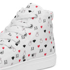 White high-top canvas shoes featuring speckled diamond design from Daemon Luxury's Artica Blizzard Female collection.