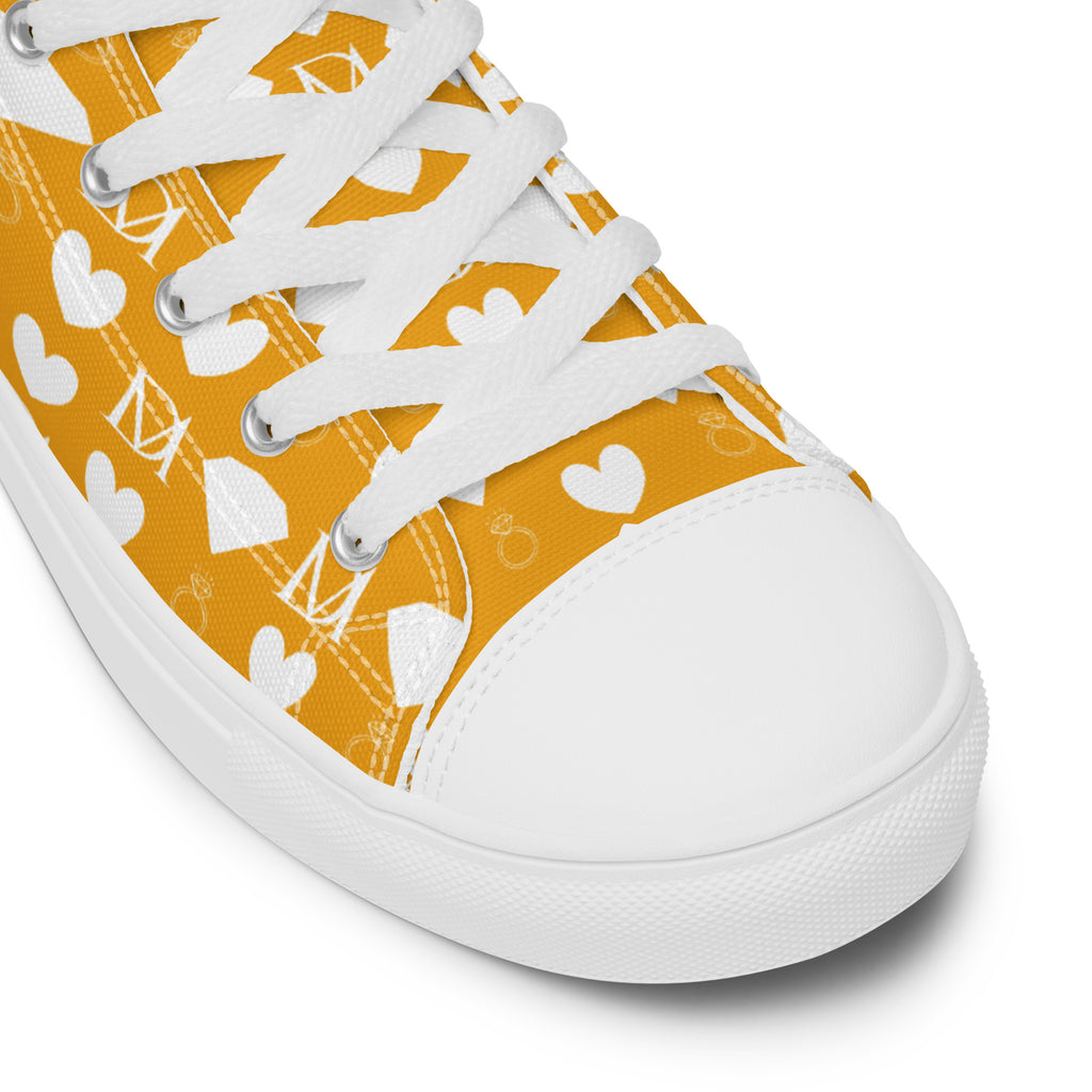White women's high-top canvas shoes with frosted diamond accents from Daemon Luxury, stylish footwear for casual wear.