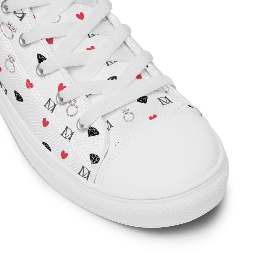 White women's high-top canvas shoes featuring speckled diamond patterns from Daemon Luxury's Artica Blizzard Female collection.