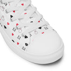 White women's high-top canvas shoes featuring speckled diamond patterns from Daemon Luxury's Artica Blizzard Female collection.