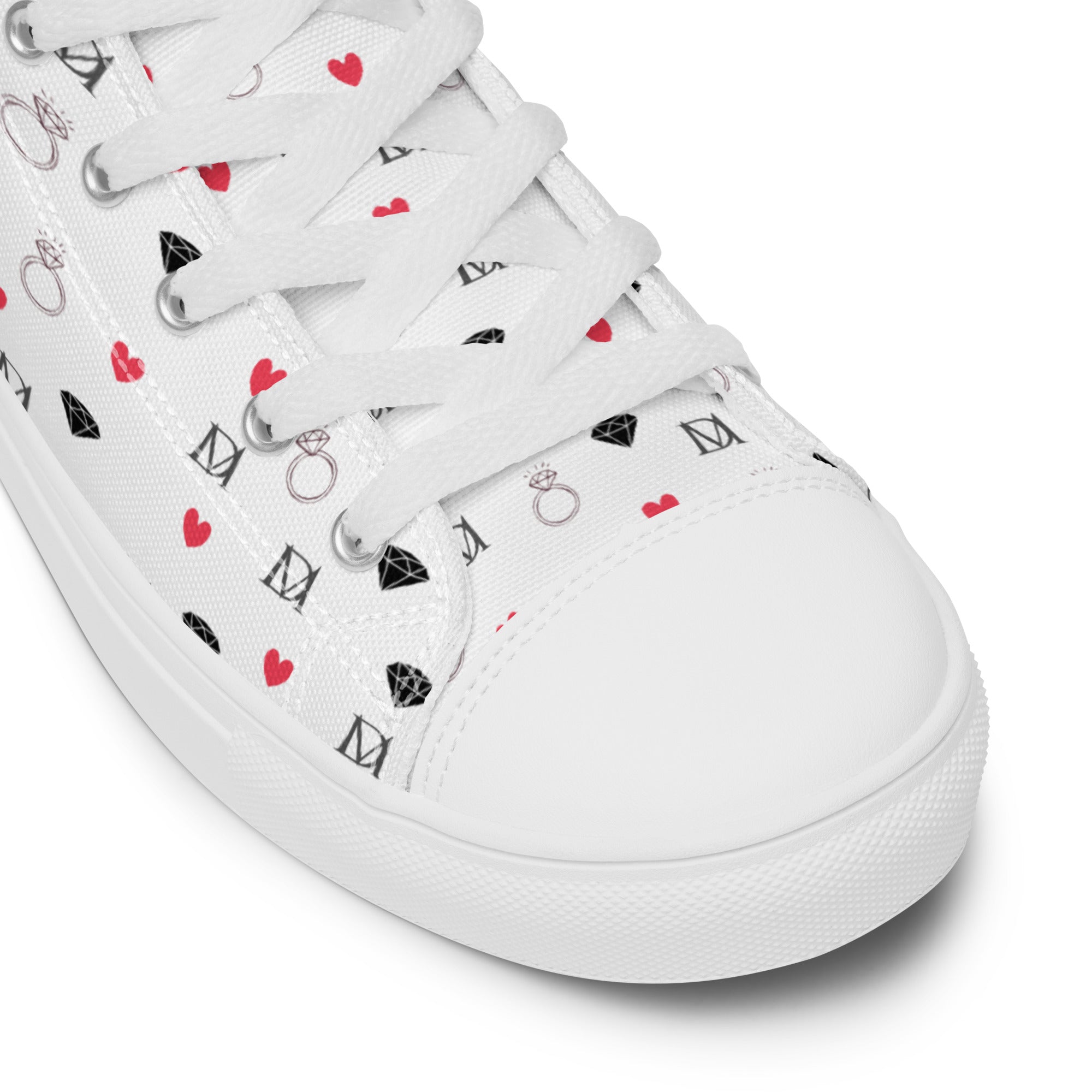 White women's high-top canvas shoes featuring speckled diamond patterns from Daemon Luxury's Artica Blizzard Female collection.