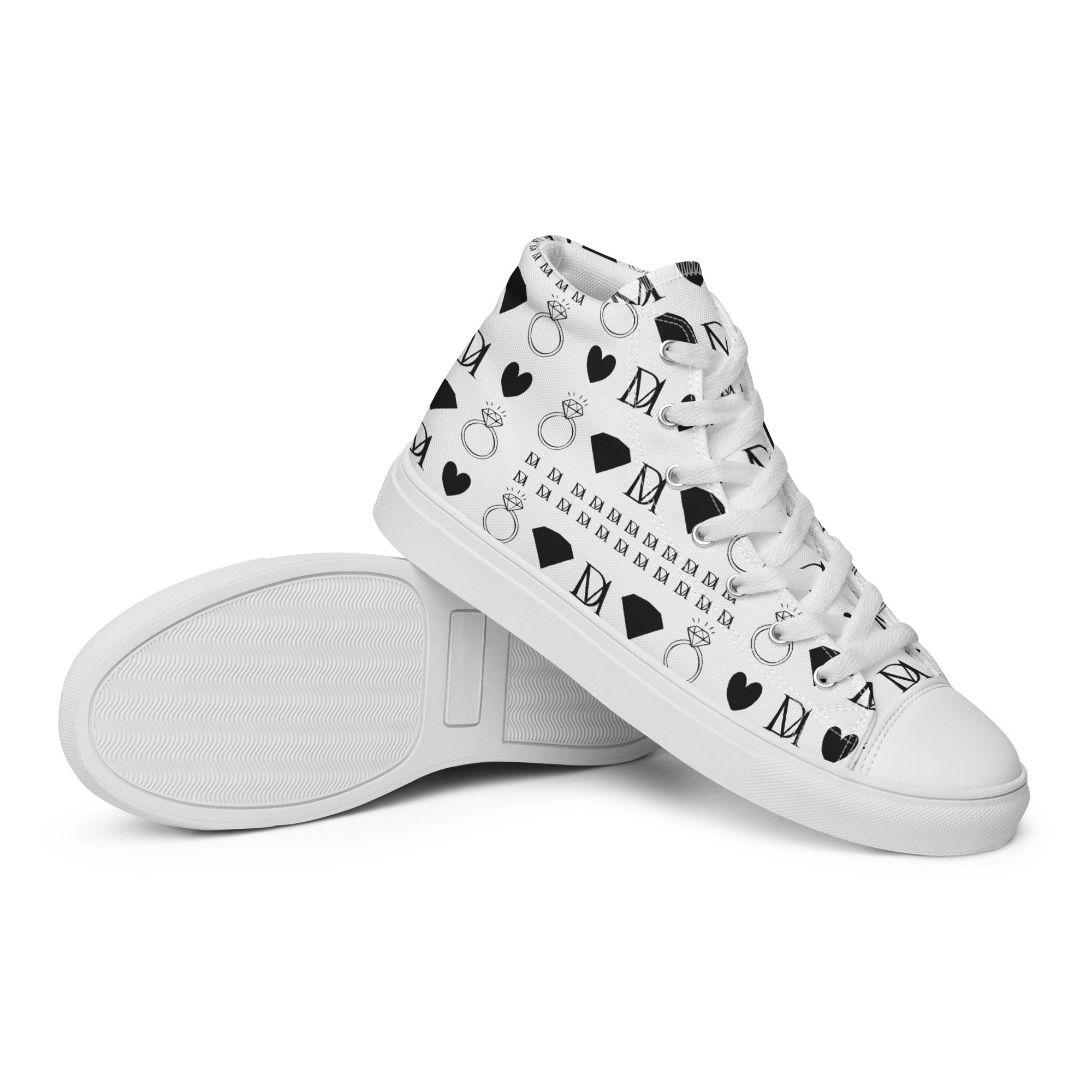 White high-top canvas shoes from Daemon Luxury's Dim Diamonds Artica Blizzard Female collection, shown from the right side.