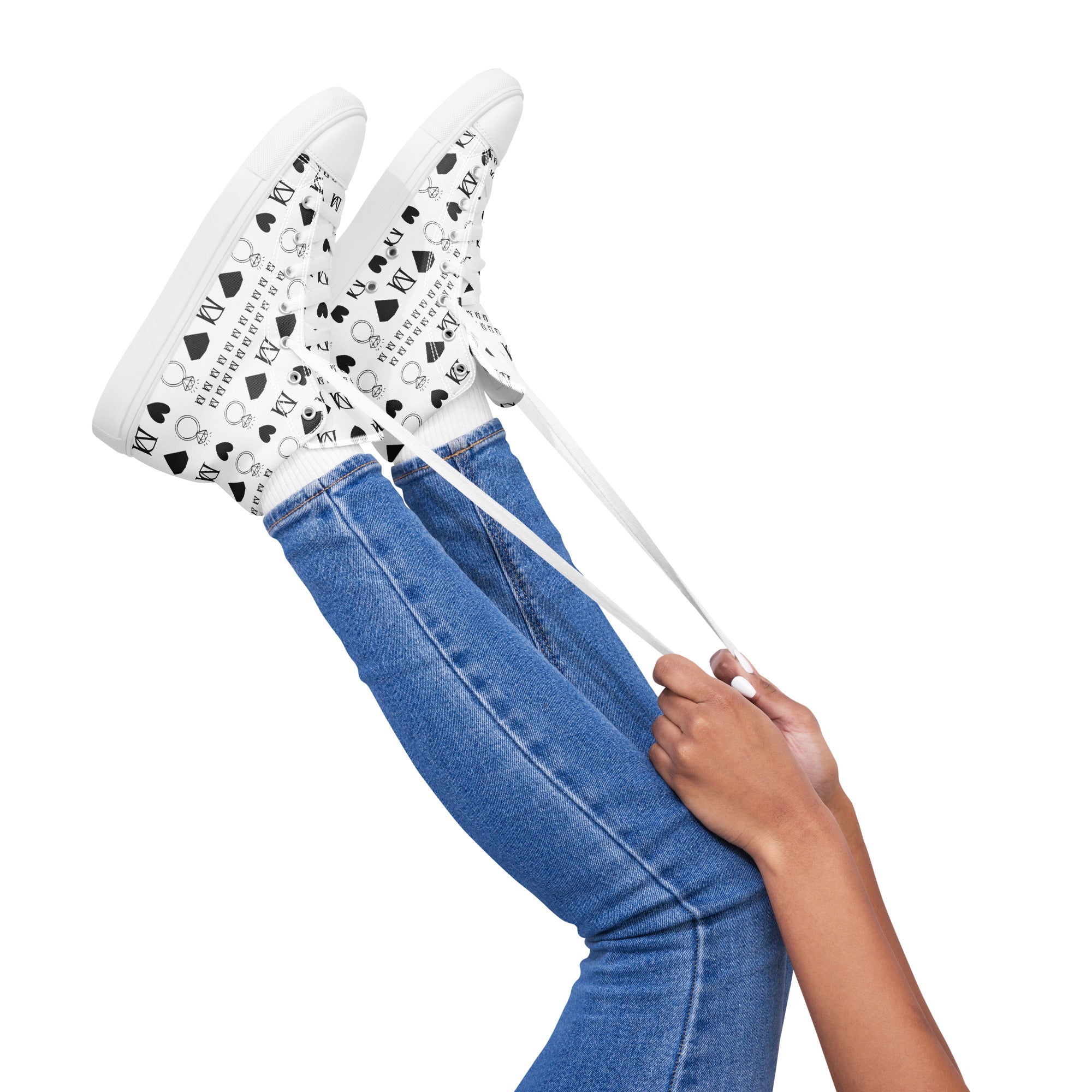 White high-top canvas shoes from Daemon Luxury's Dim Diamonds Artica Blizzard Female collection, shown from the right side.
