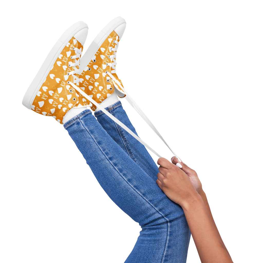 Women's white high-top canvas shoes from Daemon Luxury with frosted diamond accents, designed for stylish comfort.