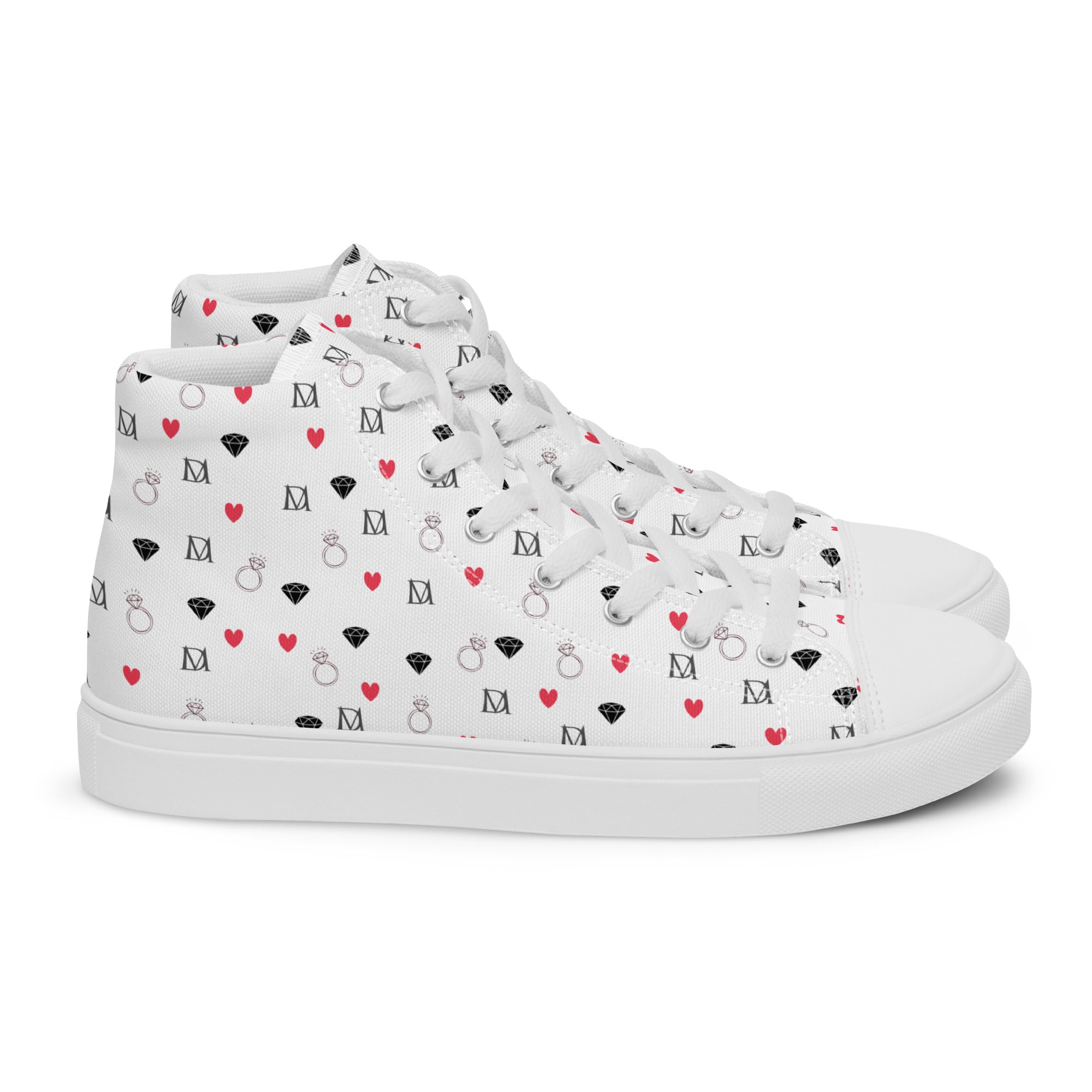 White women's high-top canvas shoes featuring speckled diamond design by Daemon Luxury, Artica Blizzard Female collection.