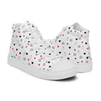 White women's high-top canvas shoes with speckled diamond design by Daemon Luxury, shown from the right side.