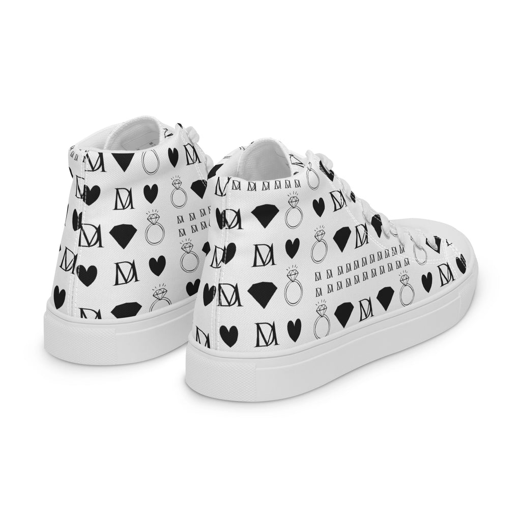 White high-top canvas shoes from Daemon Luxury's Dim Diamonds Artica Blizzard Female collection, shown from the right back angle.