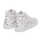 White high-top canvas shoes featuring speckled diamond design from Daemon Luxury's Artica Blizzard Female collection, shown from the back right.