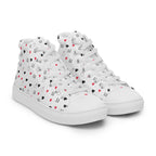 White high-top canvas shoes with speckled diamond pattern from Daemon Luxury Artica Blizzard Female collection, shown from front right.