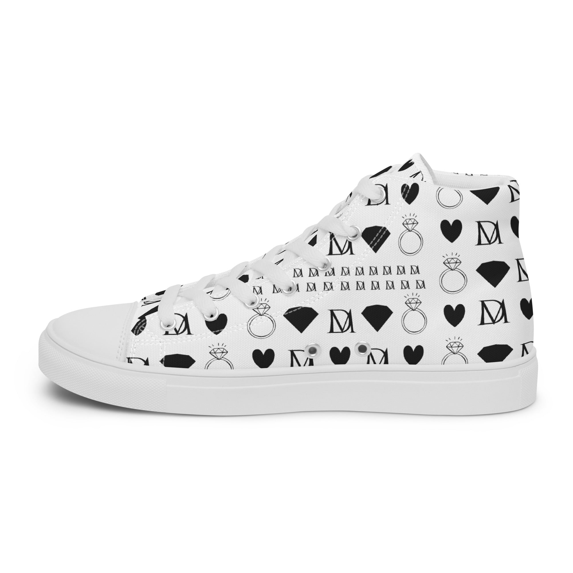 White women's high-top canvas shoes from Dim Diamonds Artica Blizzard by Daemon Luxury, showing the right inside view.