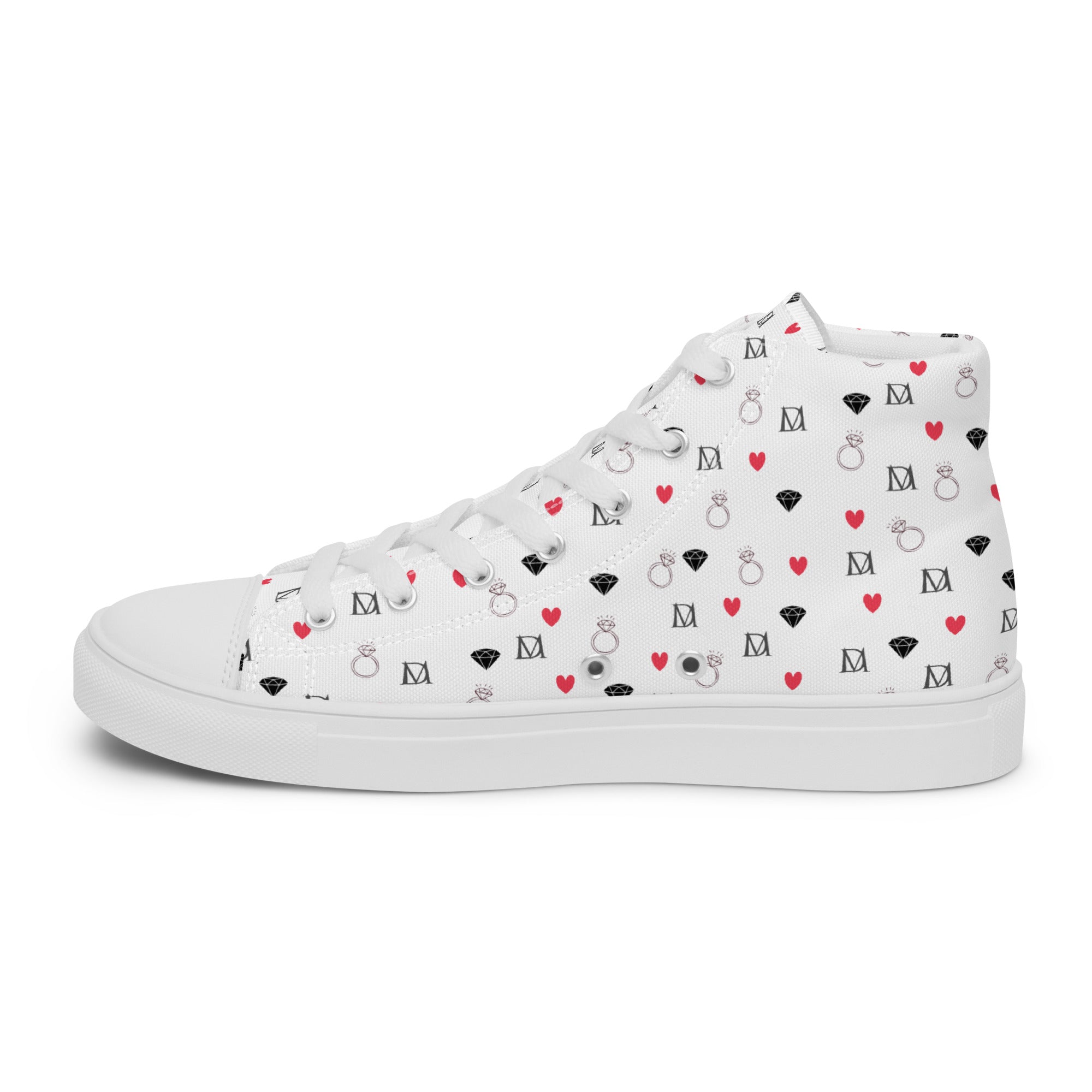 White women's high-top canvas shoes with speckled diamond pattern from Daemon Luxury's Artica Blizzard Female collection.